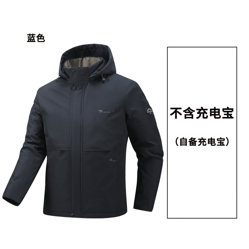 Factory Direct Supply Rechargeable Heated Cotton Jacket for Men, Fleece-Lined Thickened Hooded Coat, Middle-Aged and Elderly Warm Parka