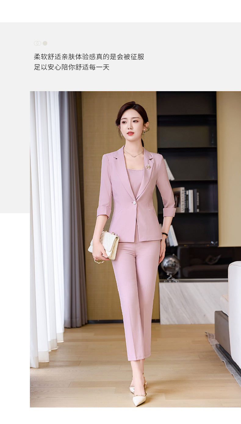 Pink Mid-Sleeve Suit for Women 2025 New Summer Thin Business Attire Elegant Beauty Salon Front Desk Work Clothes