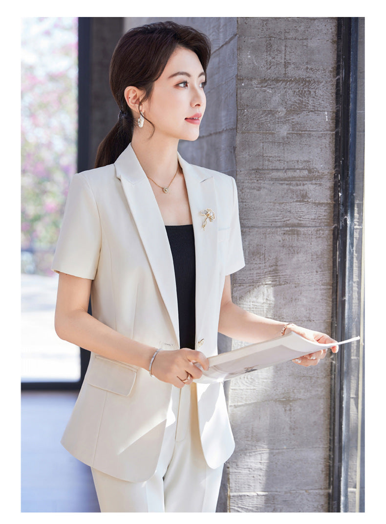 White Short-Sleeved Suit Jacket for Women Summer New Style Petite Professional Elegant Suit Suit Hotel Work Clothes Thin