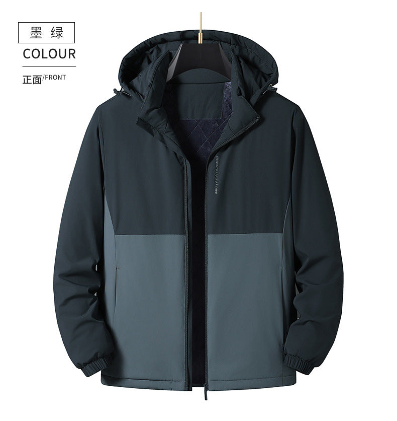 2024 Autumn and Winter New Cross-Border Men's Cotton Jacket Large Size Comfortable Fleece-Lined Warm Coat with Detachable Hood