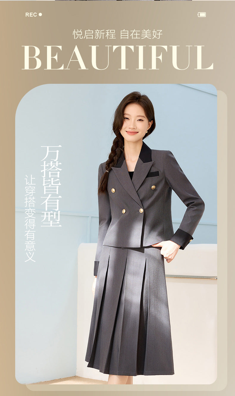 Cross-Border Black Short Blazer for Women, Petite Size, Suitable for College Students, Teacher Qualification Interview, Formal Attire, Elegant Suit with Skirt