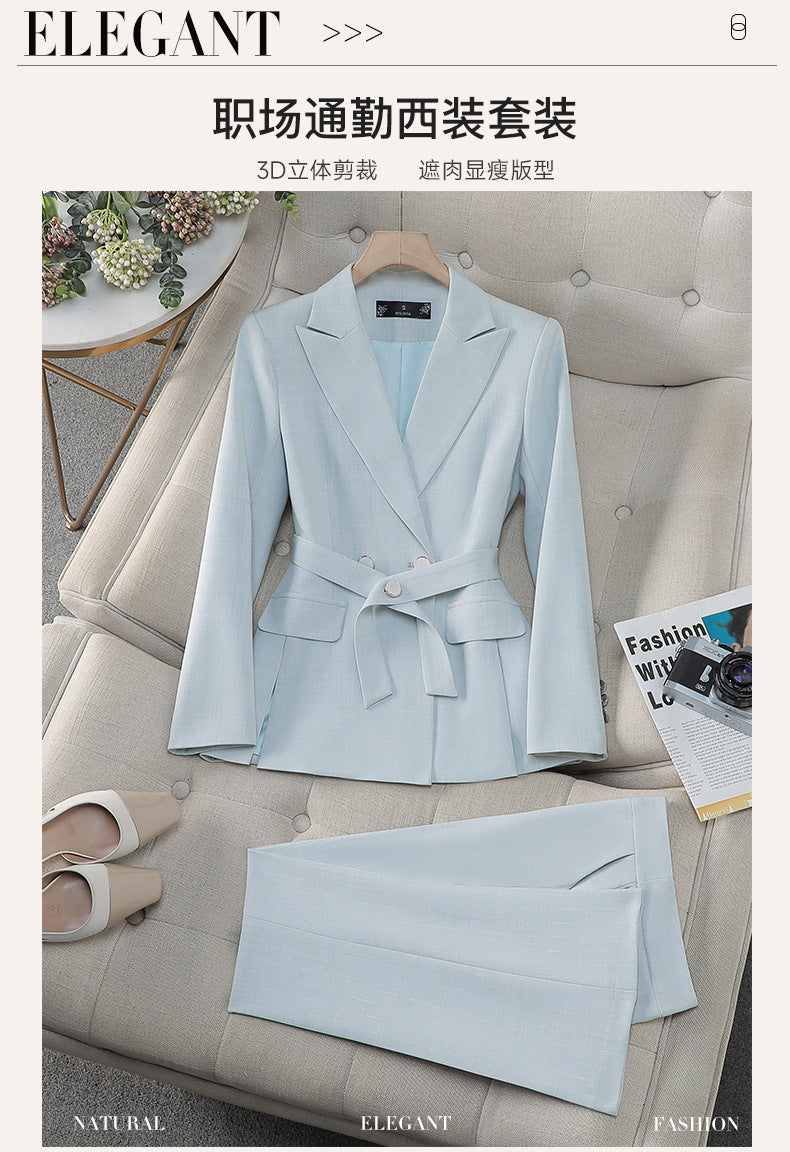 Cross-Border Professional Suit Set for Women, New Spring and Autumn Korean Style Casual Professional Attire, High-End Waist-Cinching Blazer Jacket