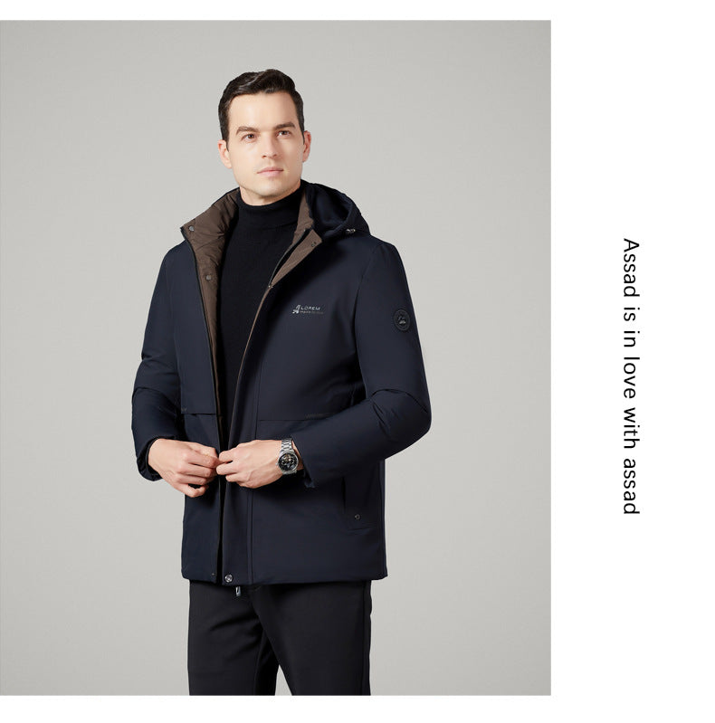 Authentic Men's Cotton Coat for Autumn and Winter, New Trendy Business Casual Loose Hooded Cotton Jacket, Thickened and Warm