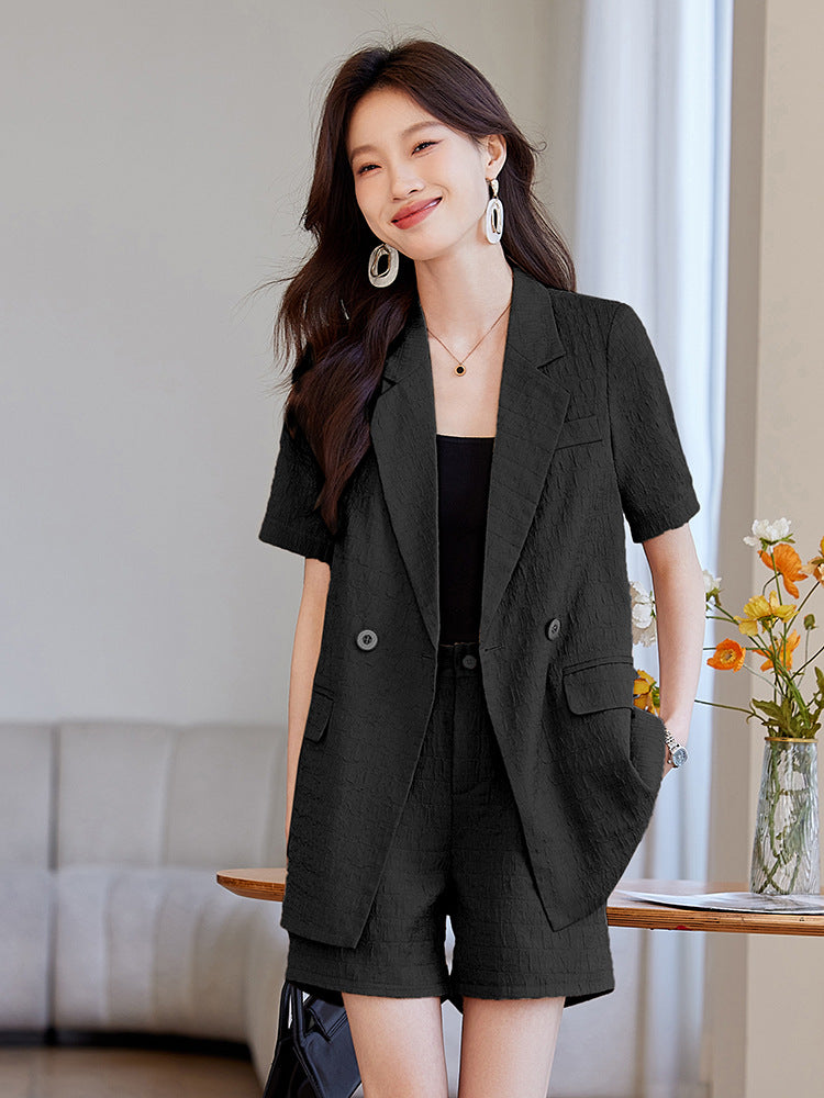 Black Short-Sleeved Suit Jacket for Women 2025 New Summer Thin Fashion Casual High-End Loose Shorts Suit