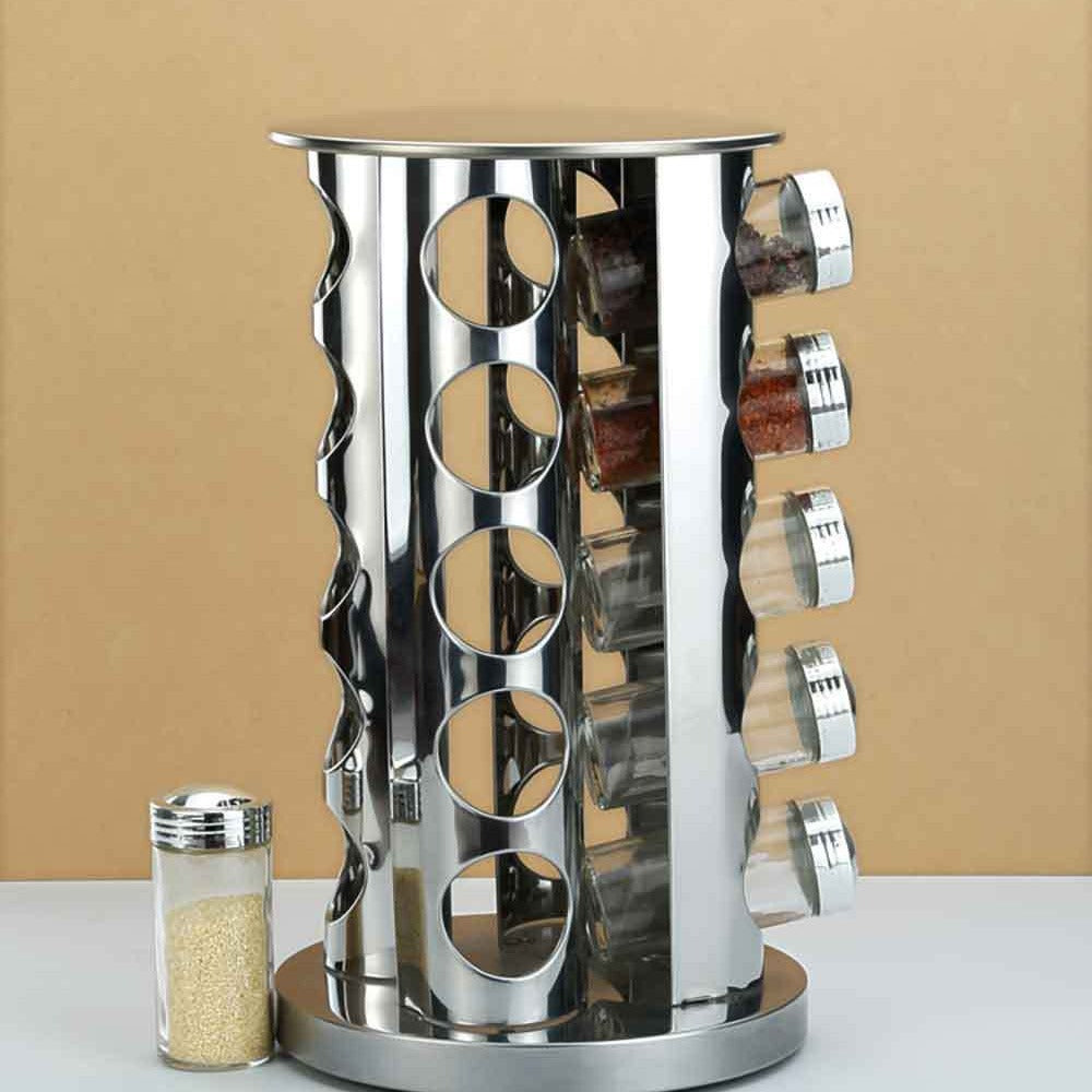Cross-Border Spot 20-Hole Rotating Spice Rack Household Rotating Spice Jar Stainless Steel Spice Storage Spice Set
