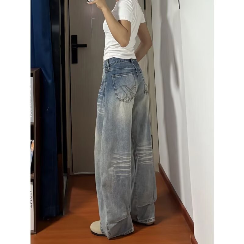 American-Style Wide-Leg Jeans for Women 2025 Spring and Autumn High-Waisted Loose Lazy Drapey Floor-Length Straight Pants