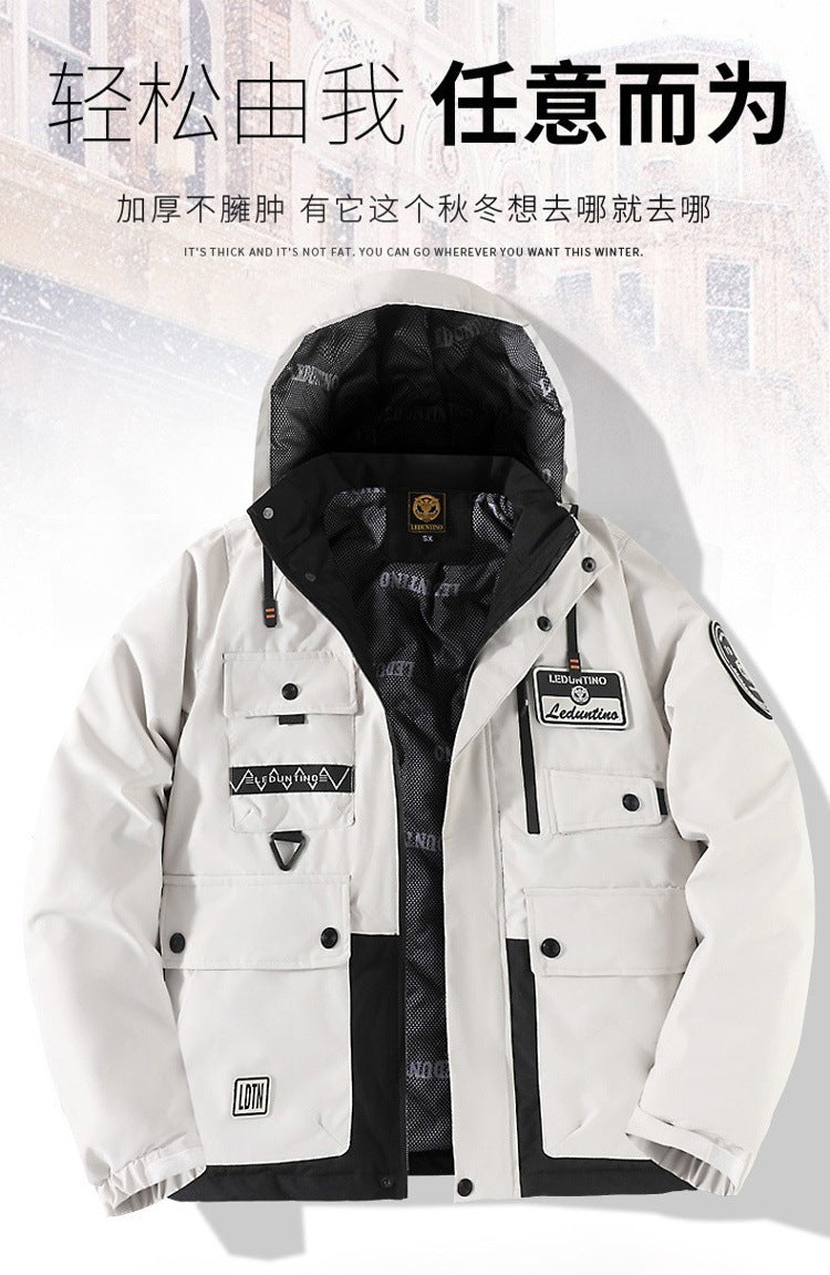 Cross-Border New Thickened Cotton Coat Outdoor Warm Cotton Coat Winter Men's Large Size Hooded Jacket Waterproof Jacket Wholesale