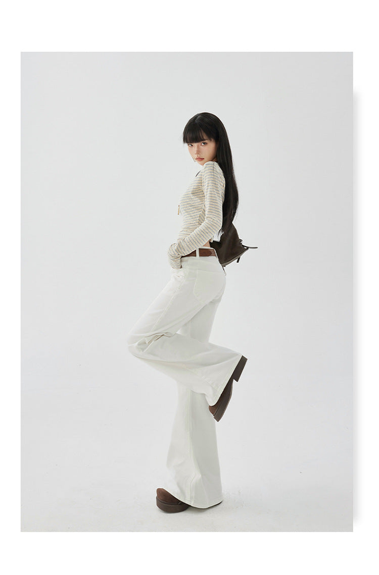 Yc&2-Color American Retro Low-Waist Sexy Flared Pants for Autumn and Winter Micro-Elastic Versatile Slimming Look Jeans for Women