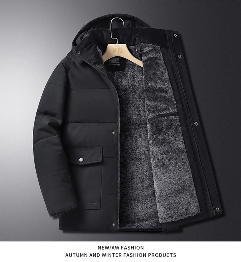 Winter Grandpa Cotton-Padded Jacket for Middle-Aged and Elderly Men, Thick Fleece-Lined Hooded Warm Coat, Middle-Aged and Elderly Dad's Cotton-Padded Jacket