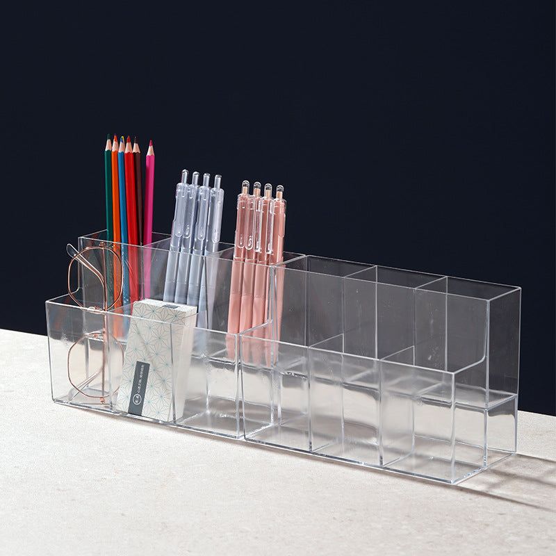 Pen Holder Desktop Stationery Storage Box Transparent Acrylic Multifunctional Student Pen Holder Office Note Pad Organizer Box