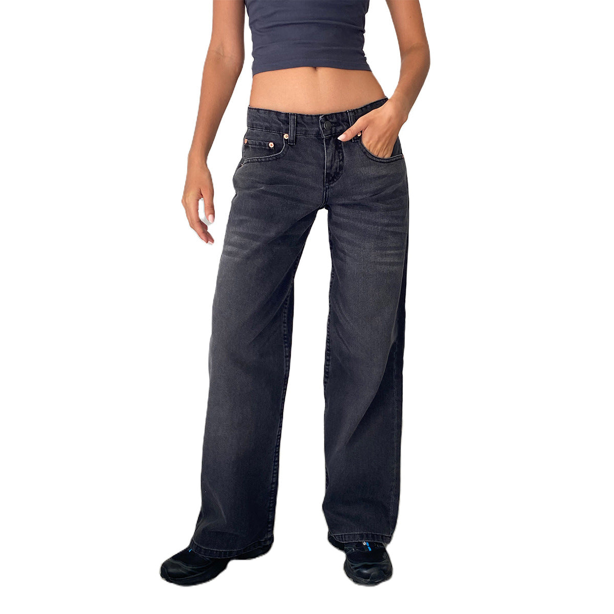 Amazon AliExpress TEMU New Cross-border Special for High Quality European and American Women Straight Tube Micro Horn Denim Pants