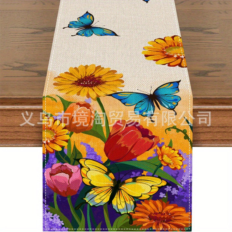 Linen Table Runner Pastoral Flower Lemon Summer Home Dining Table Outdoor Decoration Printed Tablecloth Table Runner