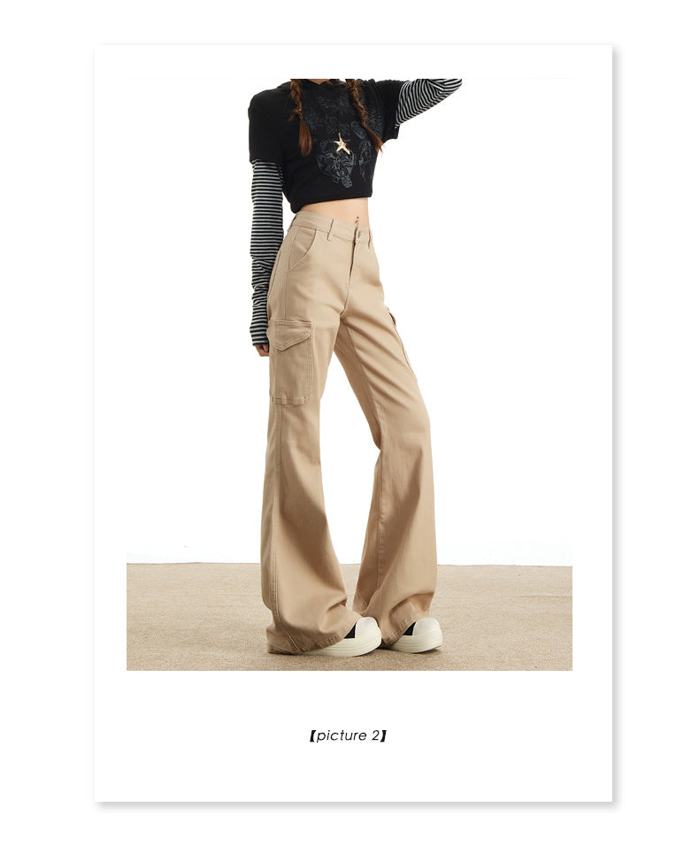 Eye-Catching Autumn and Winter Black Workwear Mid-Waist Elastic European and American Slightly Flared Wide-Leg Floor-Length Casual Jeans for Women