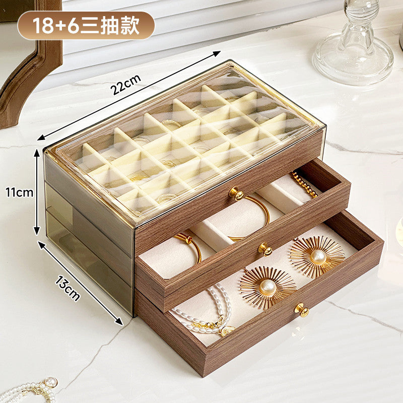 Jewelry Storage Box, High-End and Exquisite Walnut Grain Ring, Necklace, Earrings, Earrings, Multi-Layer Large-Capacity Hand Jewelry Box