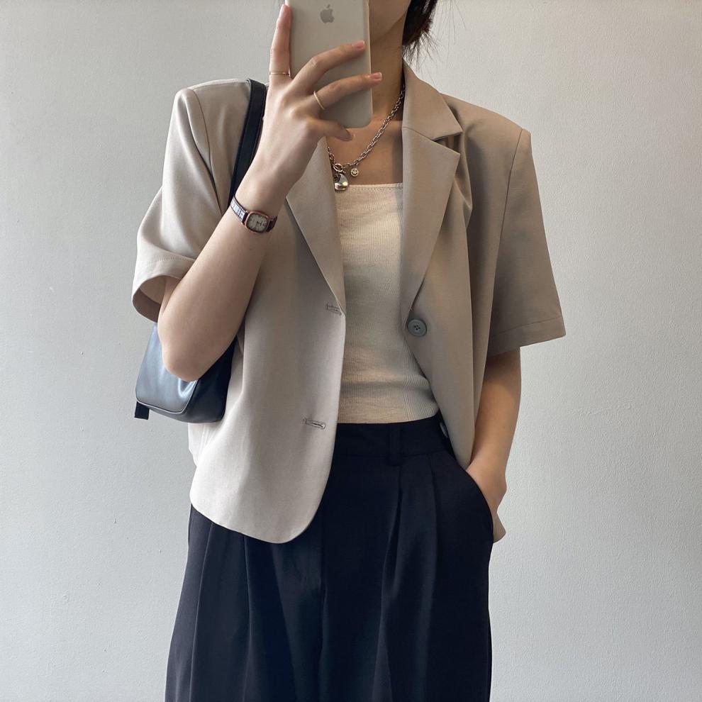 Fashion Short-Sleeve Blazer for Women 2025 Summer Thin Korean Version New Drapey Short Casual Blazer Top