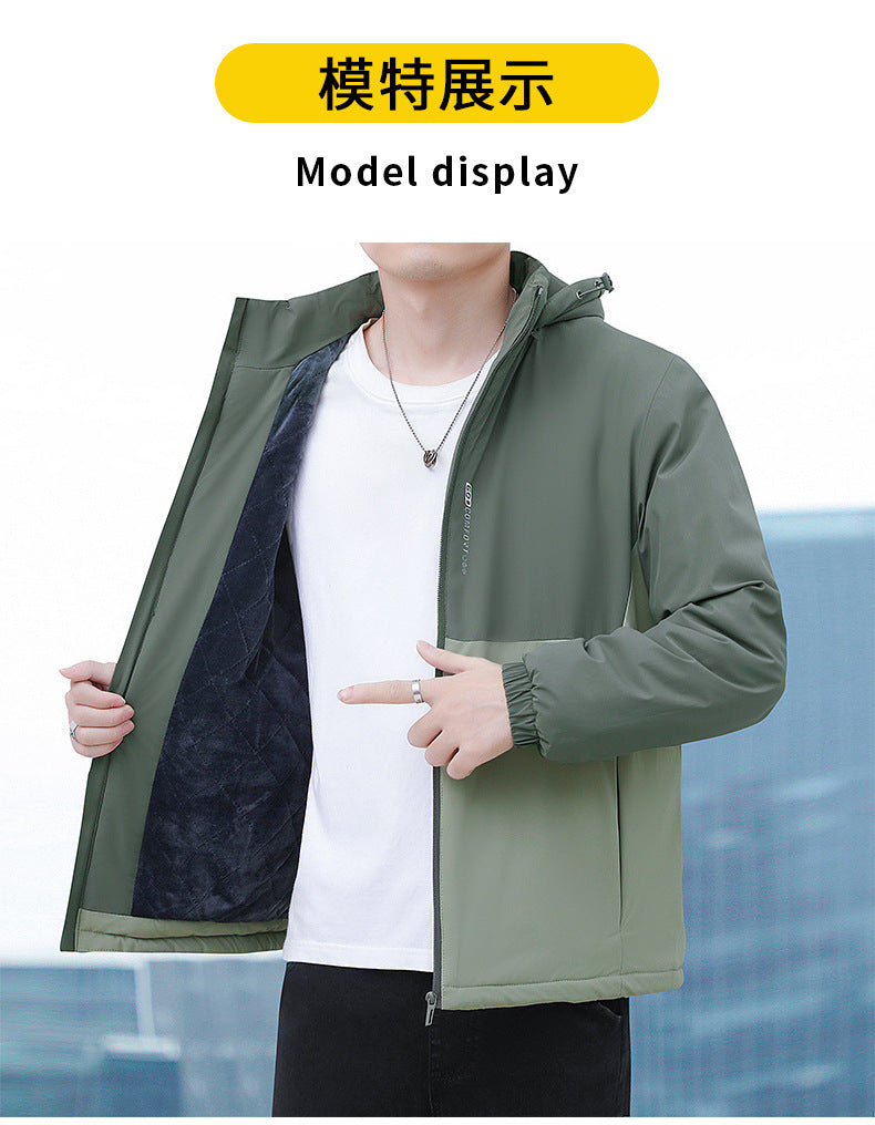 2024 Autumn and Winter New Cross-Border Men's Cotton Jacket Large Size Comfortable Fleece-Lined Warm Coat with Detachable Hood