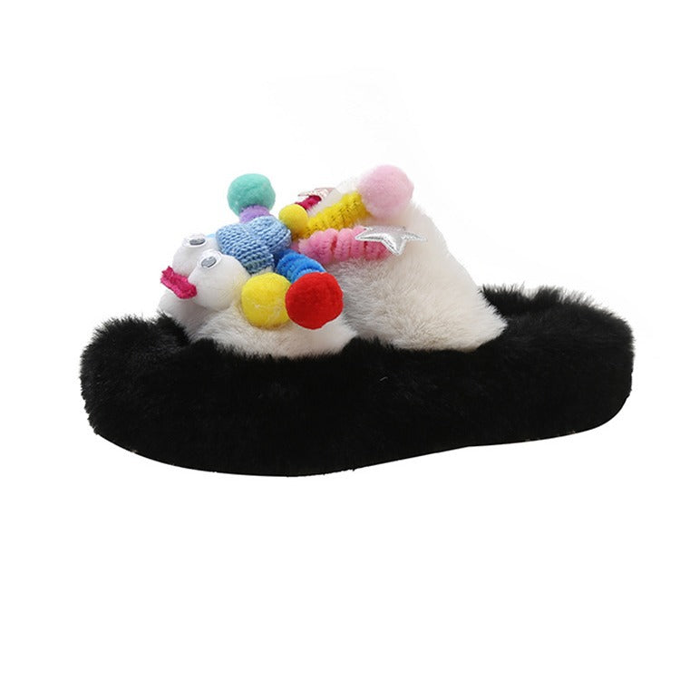 Mao Mao Slippers Women's Outer Wear Autumn and Winter Cute Clown Super Fire Warm Thick Bottom Non-slip Plush Height-increasing Cotton Slippers for Women