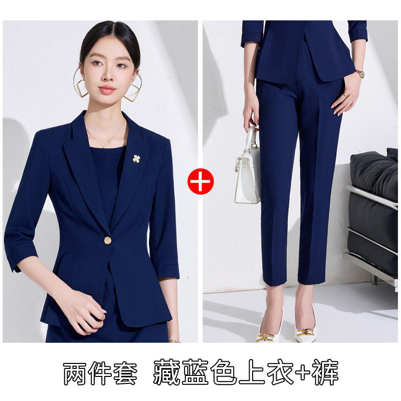 Pink High-End Three-Quarter Sleeve Blazer Women's Pants Dress Business Attire Two-Piece Suit High-End Elegant Trendy