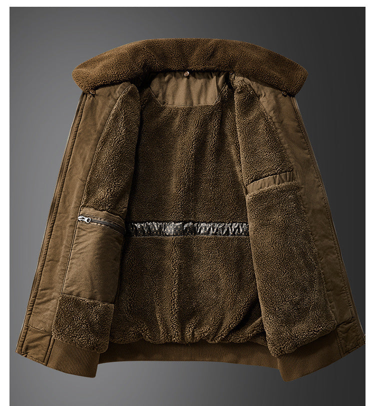 2025 New Winter Men's Workwear Large Size Imitation Wool Velvet Cotton Jacket Men's Warm Cotton Clothing Winter Cotton Clothing 7958