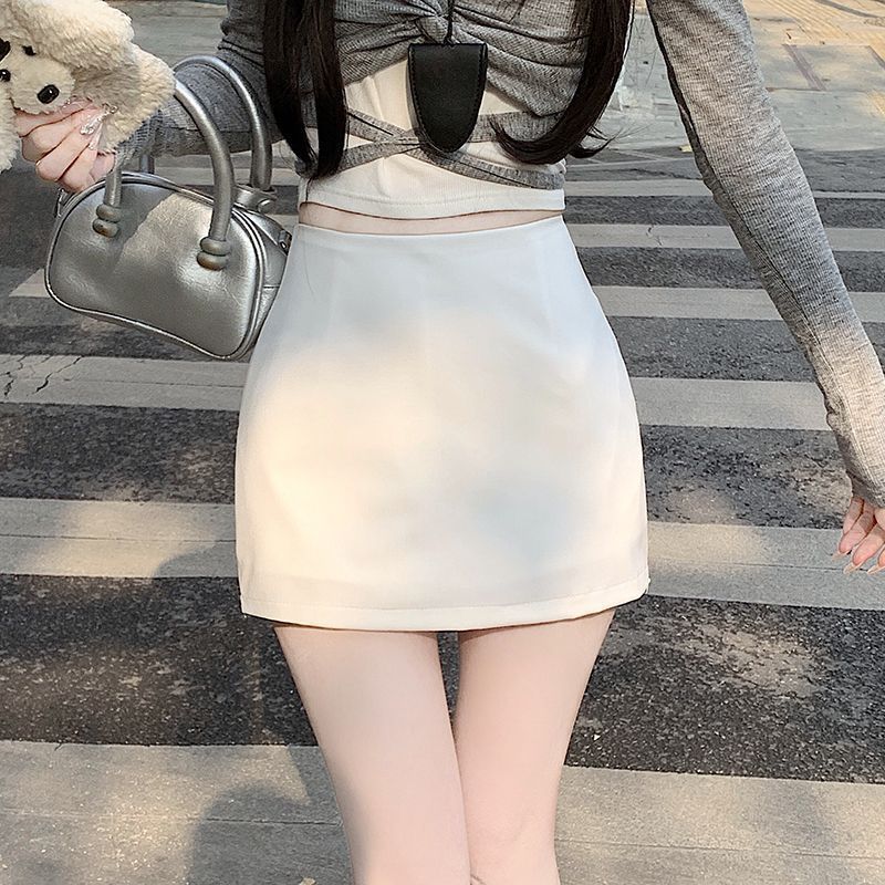 Gray Suit Skirt for Women 2025 Spring Design High Waist Slimming Look Anti-Exposure Side Slit Sexy Hip-Hugging Short