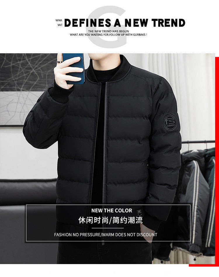 FS Standard Men's Baseball Collar Jacket Korean Style Casual Autumn and Winter Cotton Clothes Youth Handsome Outerwear All-match Coat Men's Trendy