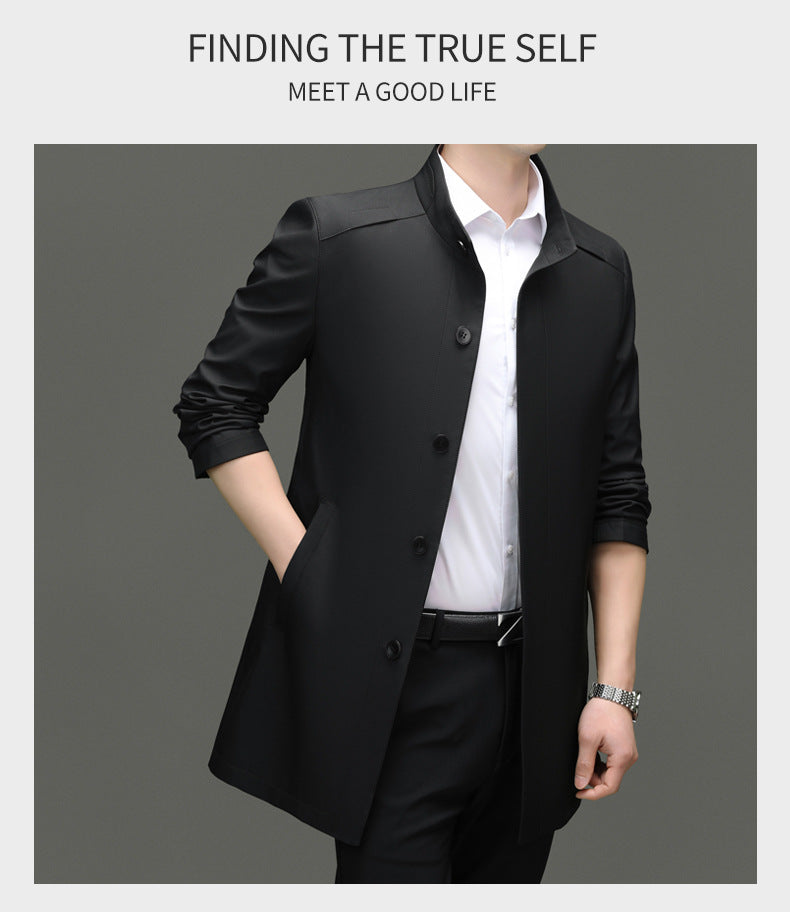Is the brand of middle-aged and elderly men's windbreaker coat 2024 new winter stand collar long business dad cotton-padded jacket