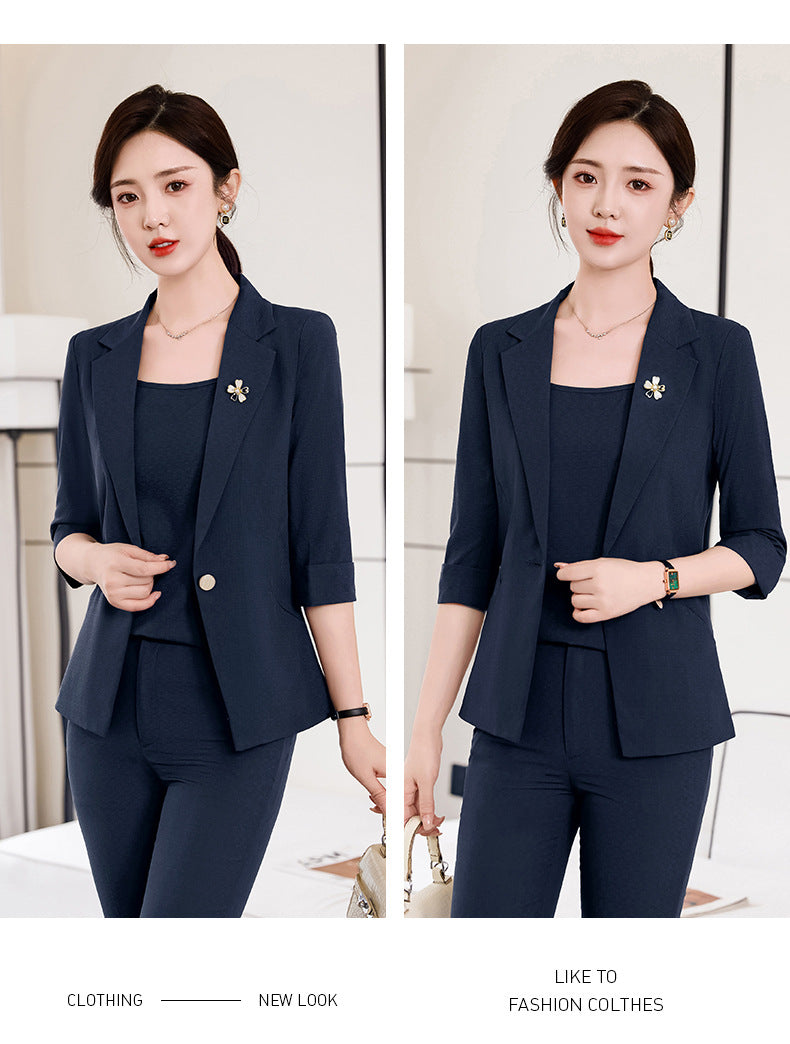 Pink Mid-Sleeve Suit for Women 2025 New Summer Thin Business Attire Elegant Beauty Salon Front Desk Work Clothes