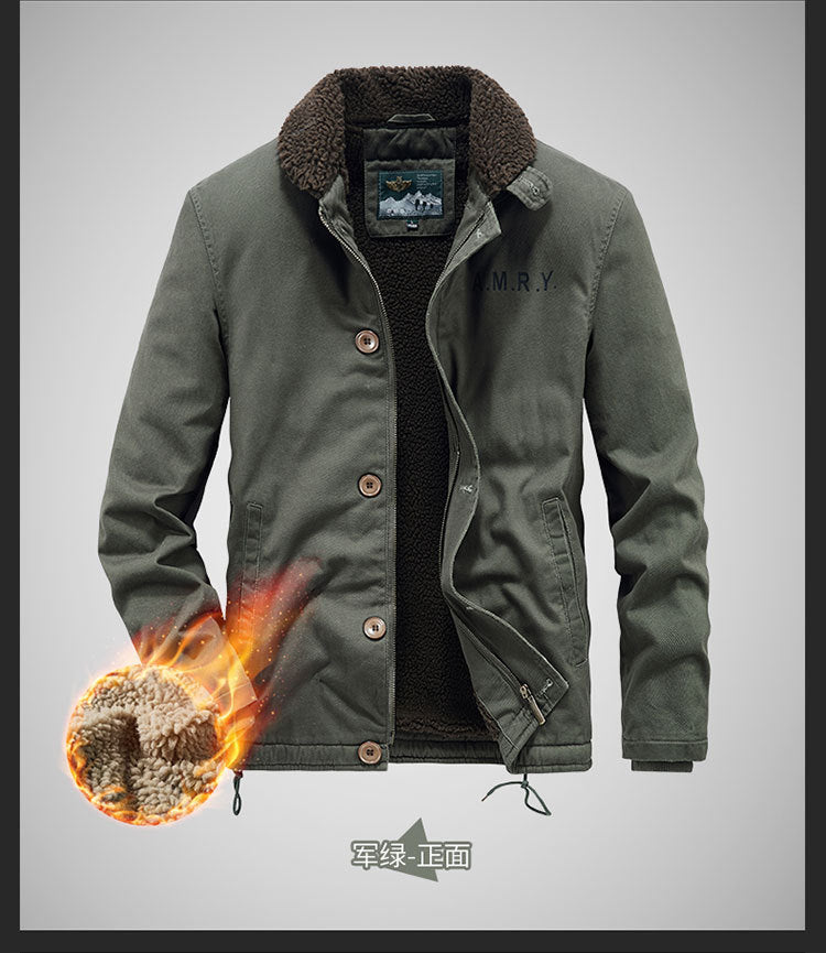 Winter fleece-lined Thickened Cotton-padded Clothes Men's Warm Crock Jacket Youth Wool Collar Retro Casual Cotton-padded Jacket Men's 2188