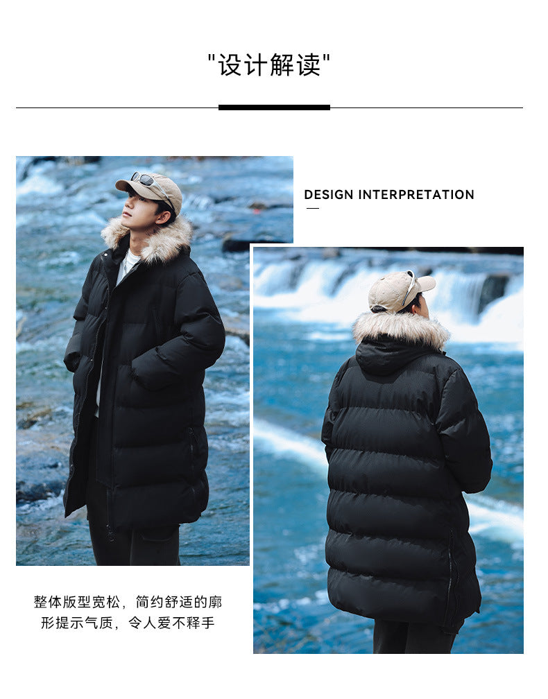 New Long Men's Big Wool Collar Thickened Extra Large Warm and Cold-proof Fashionable Jacket for Youth Fashionable Couple Clothes plus size Bread Clothes