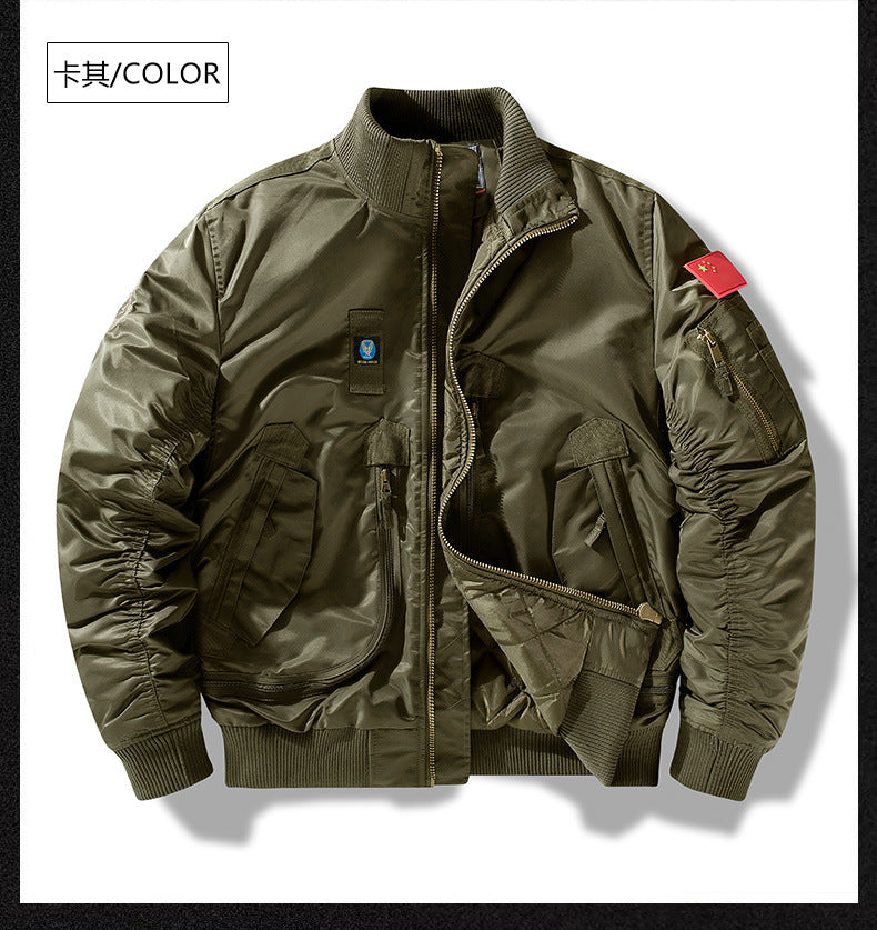 Baseball Collar fleece-lined Thickened Autumn and Winter Air Force Aviator Single Jacket Men's Baseball Suit Short Tactical Collar Jacket Men's