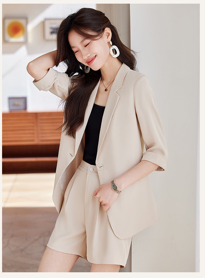 Blue Mid-Sleeve Chiffon Suit Jacket for Women 2025 New Summer Thin Style Fashionable High-End Shorts Suit