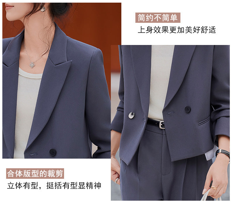 Cross-Border Gray Short Blazer for Women, New Spring and Autumn Style, Petite Professional Casual Workwear Suit