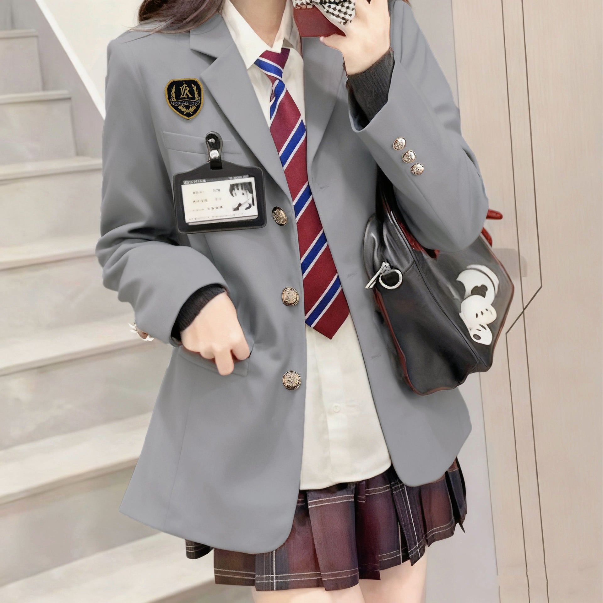 Women's Blazer 2026 Spring and Autumn New Japanese Style School Uniform Badge Burgundy Small Blazer Jacket for Women