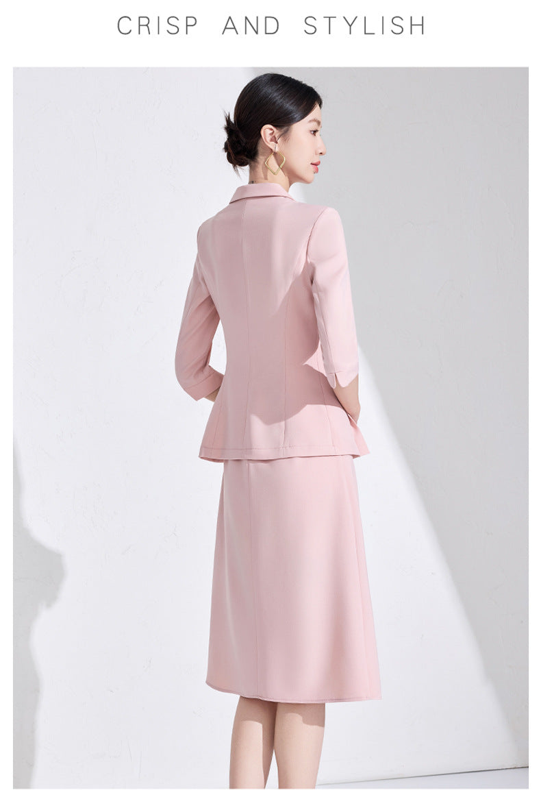 Pink High-End Three-Quarter Sleeve Blazer Women's Pants Dress Business Attire Two-Piece Suit High-End Elegant Trendy