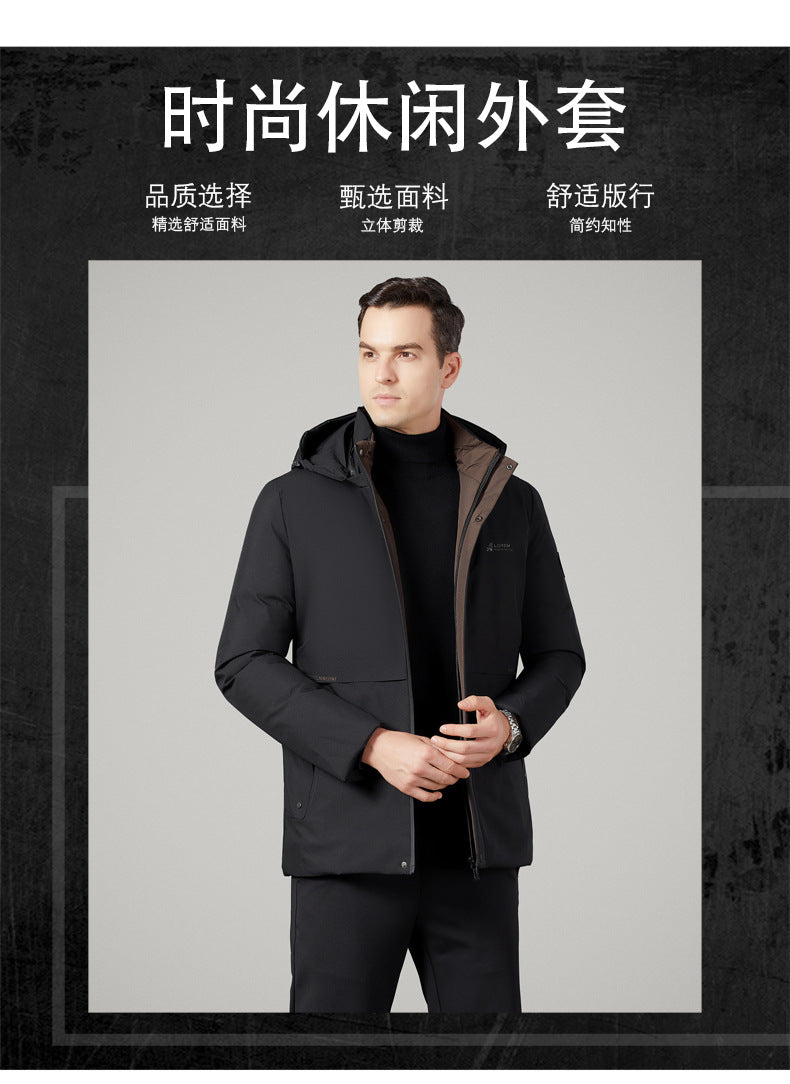 Authentic Men's Cotton Coat for Autumn and Winter, New Trendy Business Casual Loose Hooded Cotton Jacket, Thickened and Warm