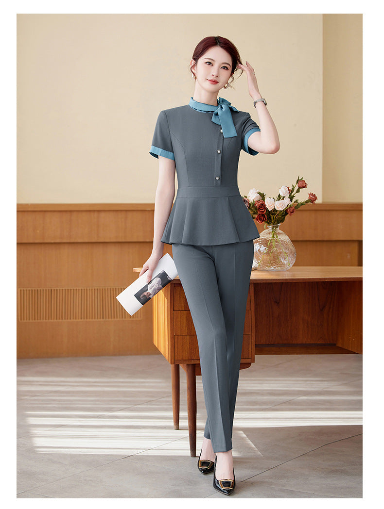 Short-Sleeved Stewardess Elegant Beauty Salon Oral Front Desk Work Clothes Professional Suit Female Hotel Reception Service Staff Uniform