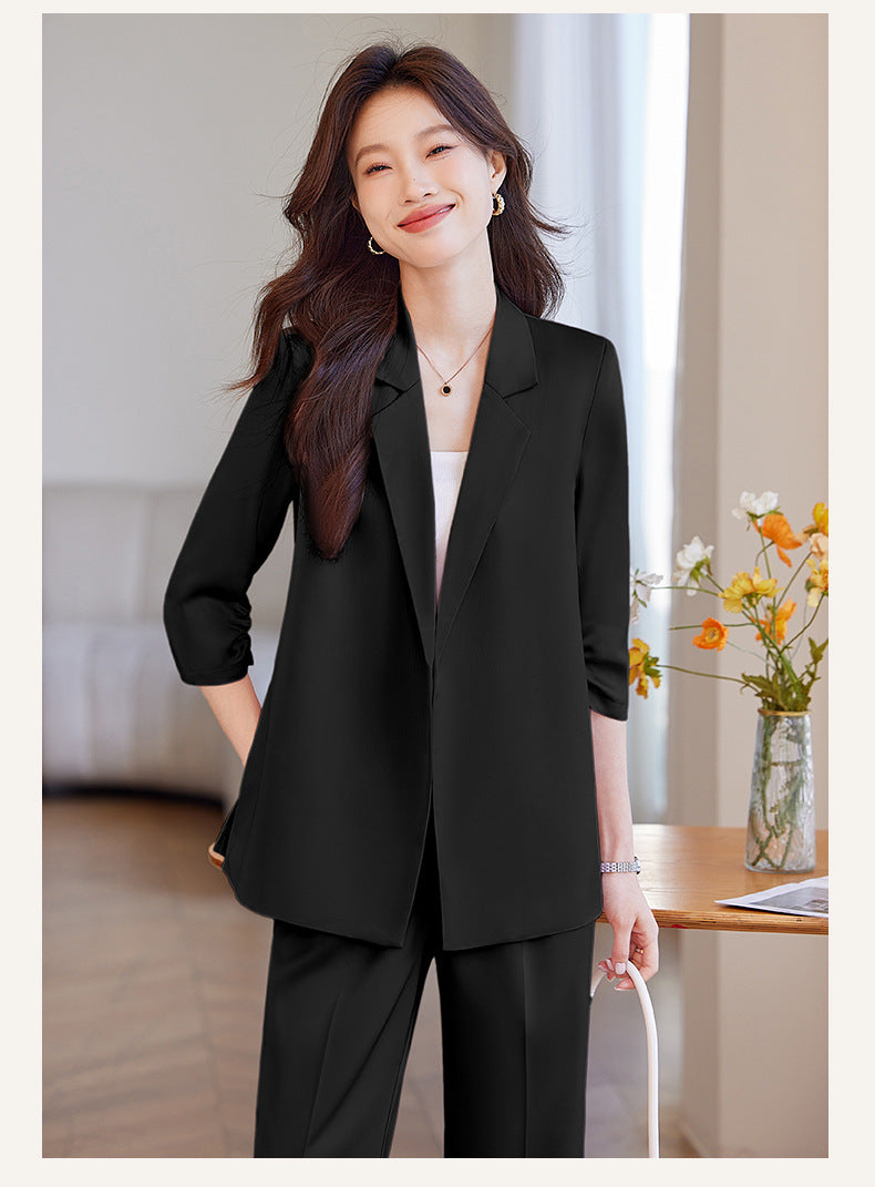 New Chinese-Style Women's Summer Thin Suit for Petite Figures, High-End Professional Attire, Acetate-Like Blazer