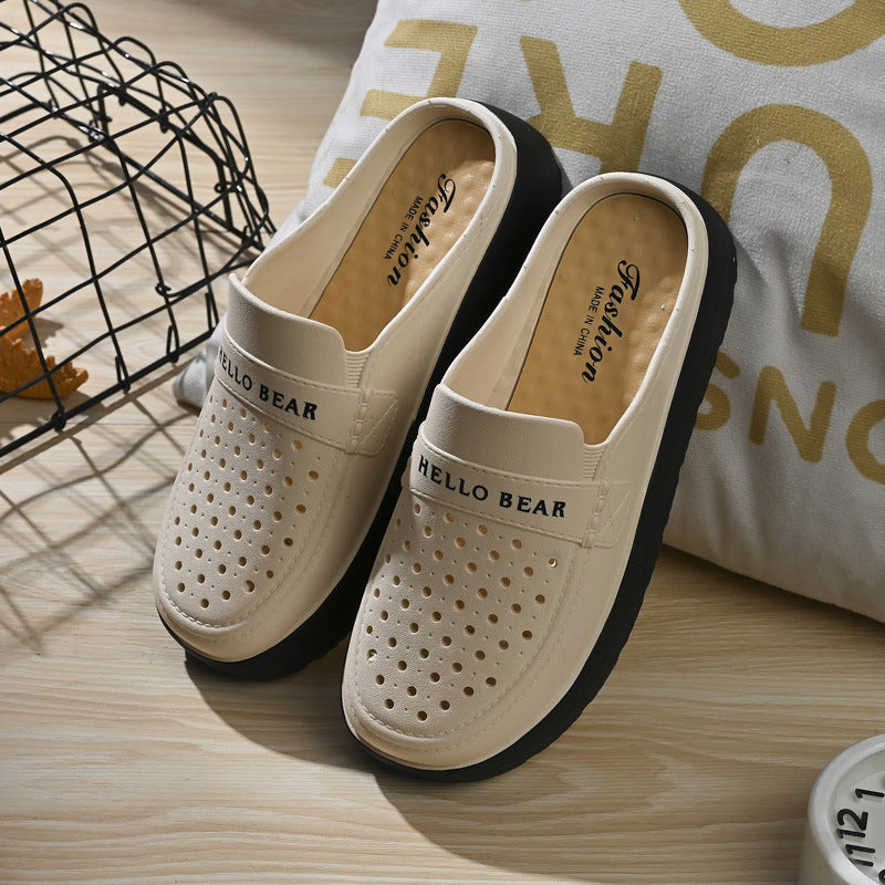 Summer Baotou Beach Shoes Women's Hollow Breathable Non-slip Non-slip Soft Bottom Comfortable Outer Wear Casual Beach Shoes Women's Hole Shoes