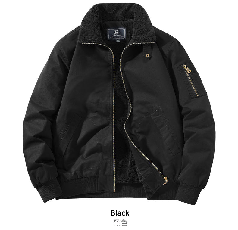 2025 New Winter Velvet Casual Cotton Outwear Men's Large Size Thickeneded Lapel Cotton Jacket Work Jacket 5869A