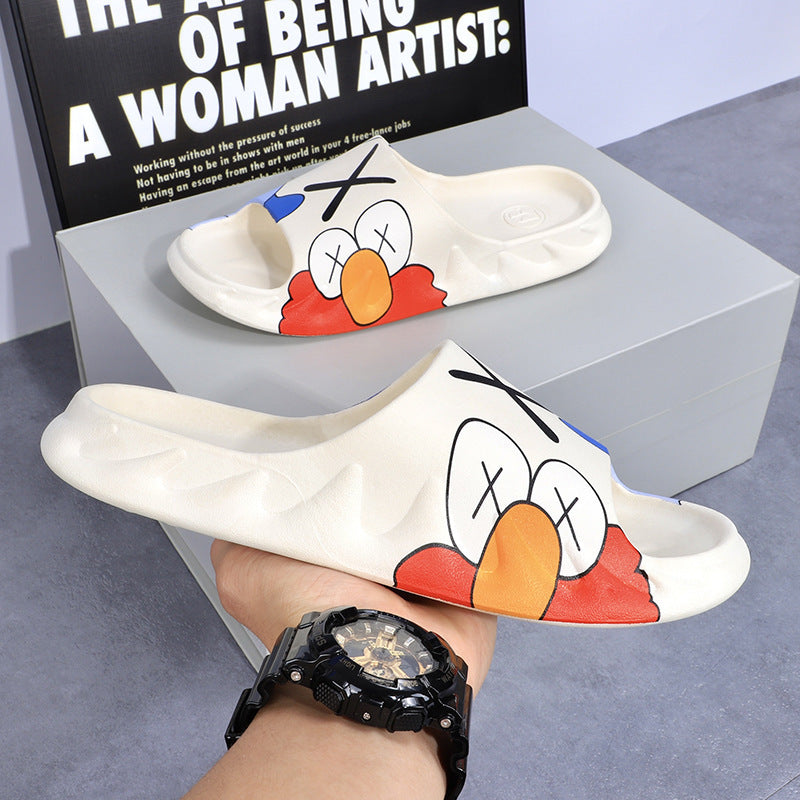 2025 New Style Slippers Men's Sporty Style Summer Odor-proof Non-slip Casual Flame Trendy Couple's Home Slippers