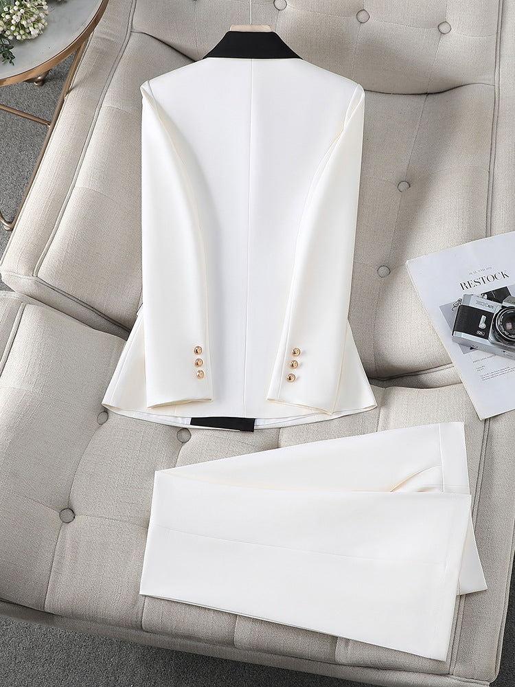 Cross-Border Women's Blazer for Spring and Autumn, New Style with a High-End Feel, Color-Blocking, Fashionable and Elegant, Goddess-Like Host Professional Suit