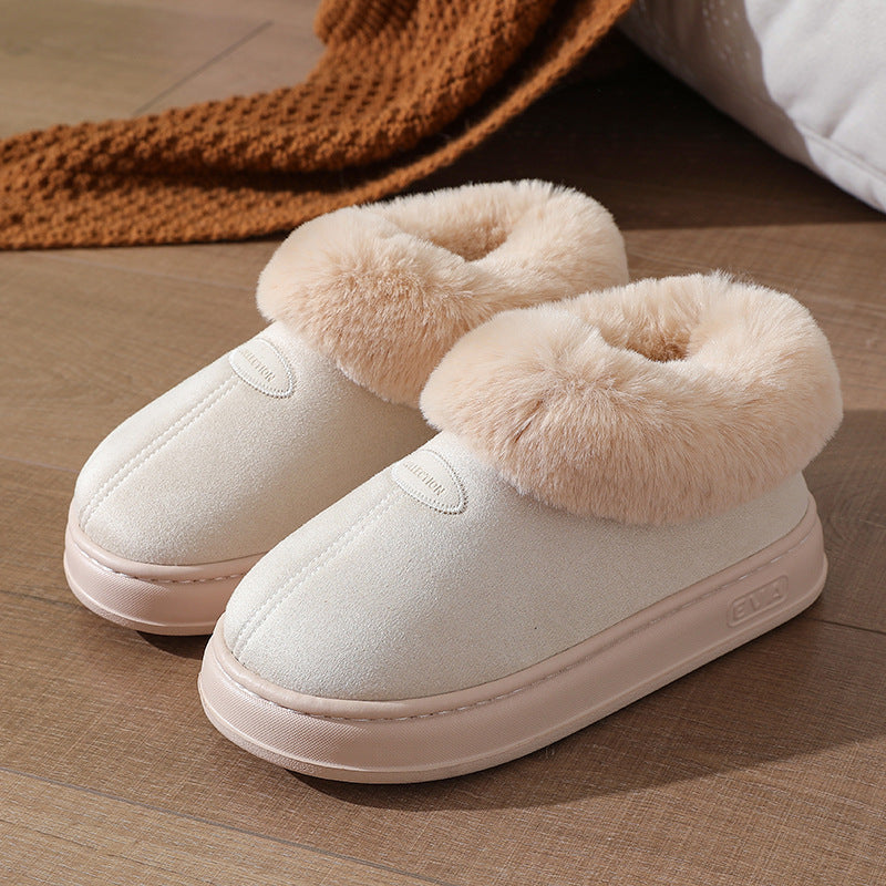 Cross-border Foreign Trade Autumn and Winter Big Hair Snow Boots Home Warm Thick-soled Couple Warm Outer Wearing Bag-heel Cotton Shoes Women