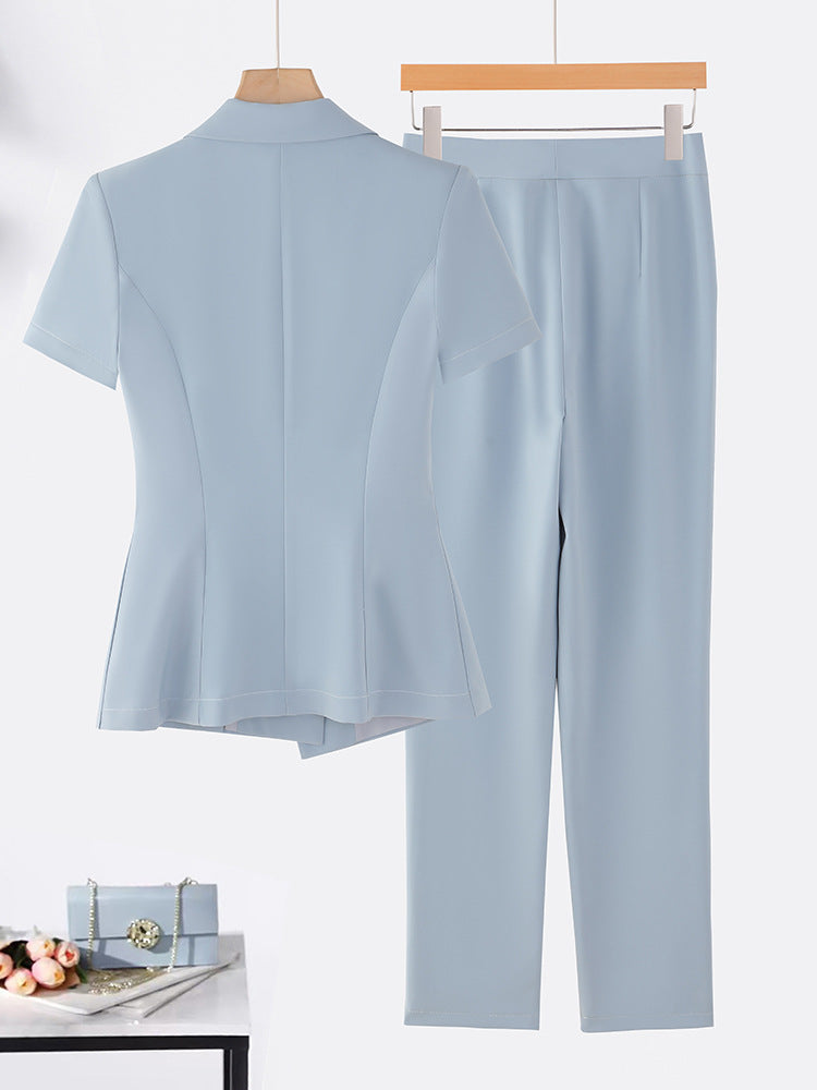 Cross-Border Professional Suit Set for Women, New Summer Manager Formal Wear, Interview High-End Short-Sleeved Thin Work Clothes for Spring