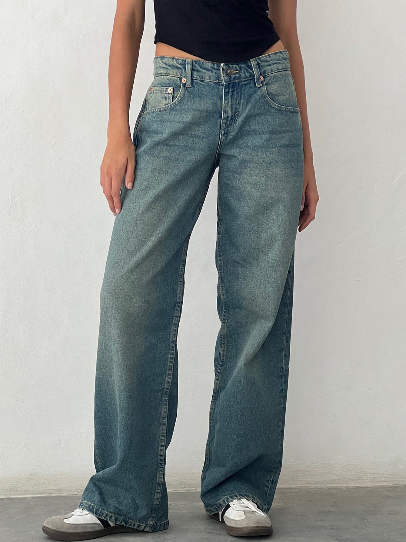 Amazon AliExpress TEMU New Cross-border Special for High Quality European and American Women Straight Tube Micro Horn Denim Pants
