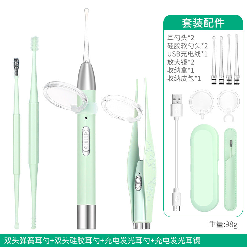 Children's luminous ear scoop suit ear scoop ear scoop baby with lamp ear tweezers booger clip rechargeable battery soft head