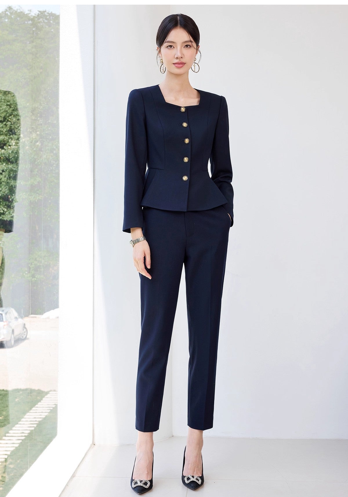 Aishangchen's High-End Navy Blue Suit Is Elegant and Versatile, Hotel Manager's Front Desk Formal Occasion Professional Wear