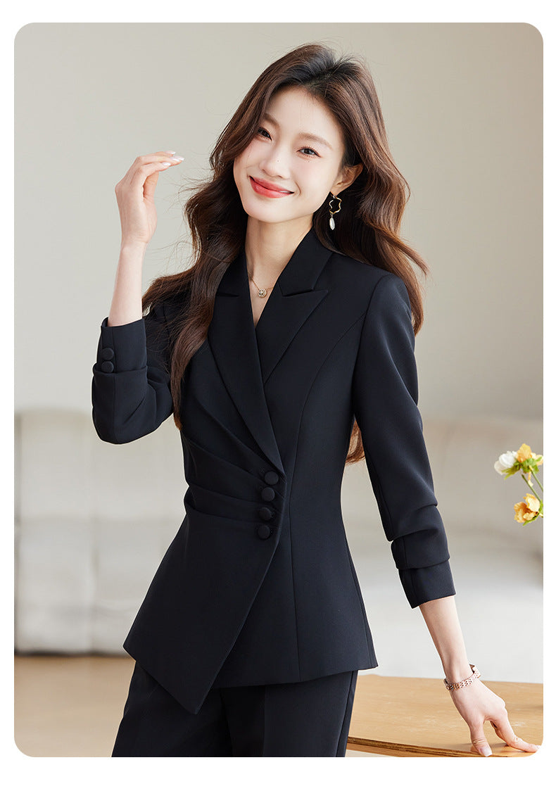 2025 Spring European and American Foreign Trade Green Slim Fit Small Suit Set Front Desk White Collar Workwear Wide-Leg Pants Suit Set