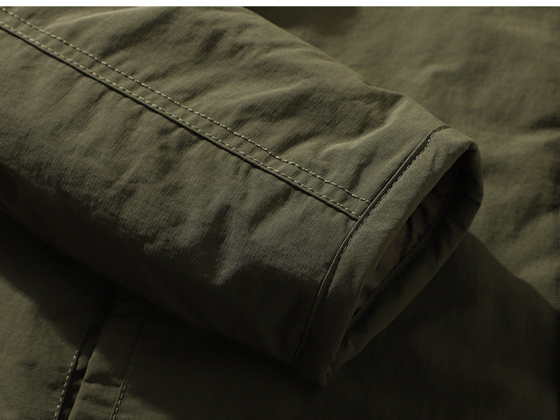 Japanese Retro Collarless Quilted Jacket Men's Windproof Workwear Layered V-Neck Snap Cotton Coat Men