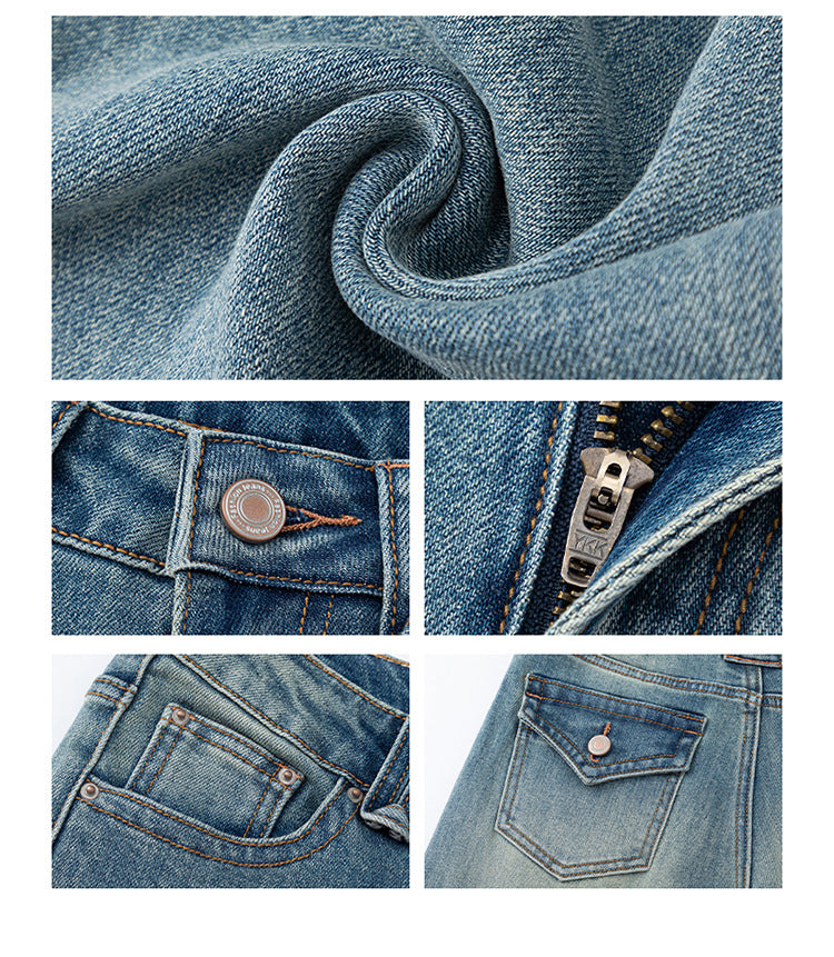 American Hot Girl Washed Retro Slim Jeans for Women Early Autumn New Versatile Fashionable and Comfortable Low-Waist Micro-Flared Pants