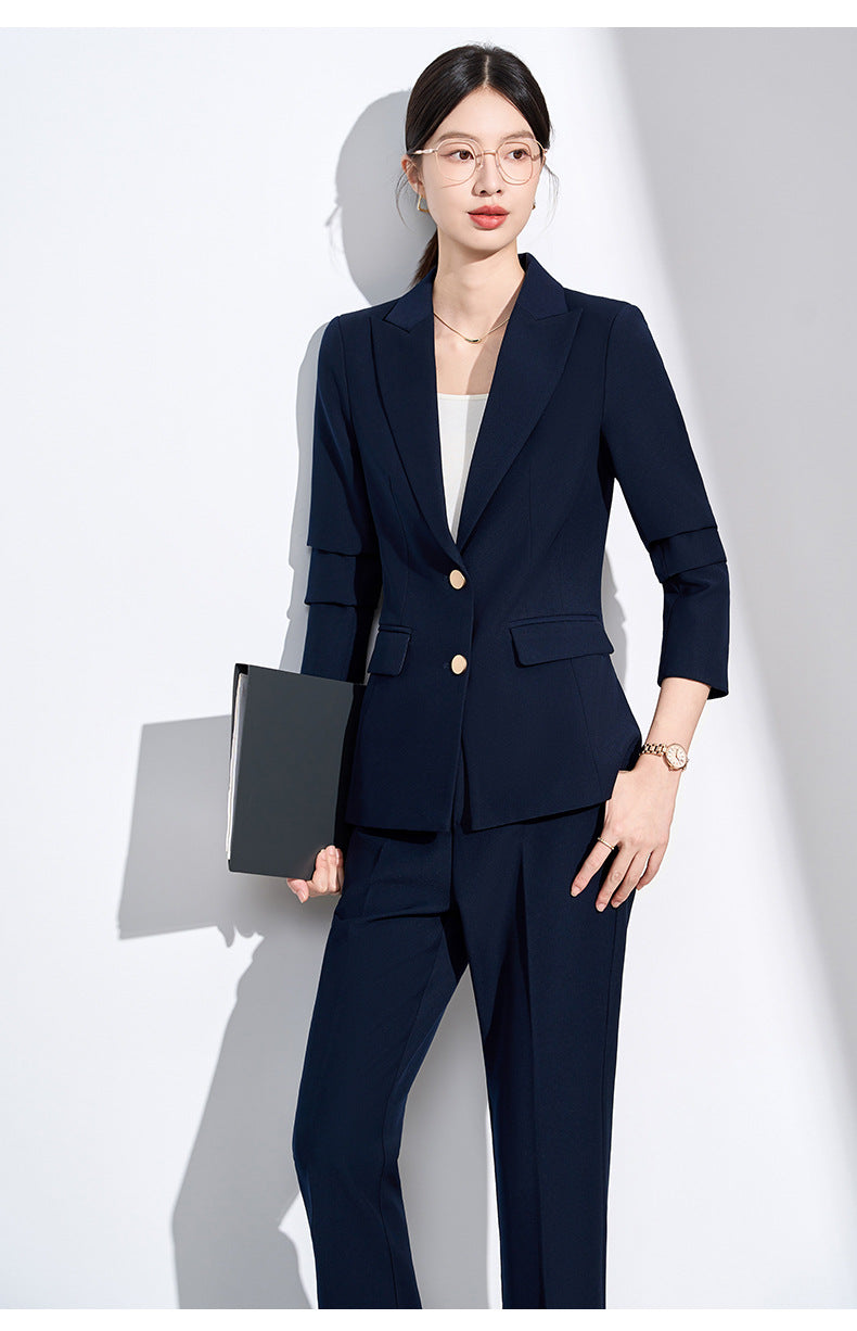 Cross-Border Beige Suit Set for Women, New Versatile Fashion High-End Professional Attire for Petite Figures, Formal Occasion Blazer
